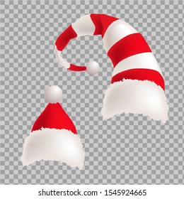 An isolated image of Santa Claus hats. Vector realistic illustration of christmas attributes. Christmas motive.