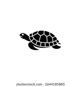 An isolated image showcases a black silhouette of a sea turtle, clearly displaying its segmented shell pattern against a clean white background.