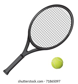 Isolated image of a tennis racket and ball. Vector illustration.