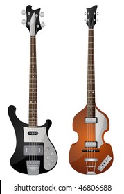 Isolated image of vintage bass guitars. Vector illustration.