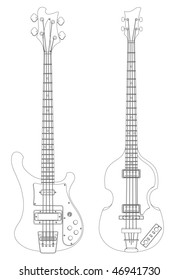 Isolated image of vintage bass guitars