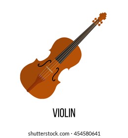 Isolated image of violin on white background. Vector illustration in flat style design.