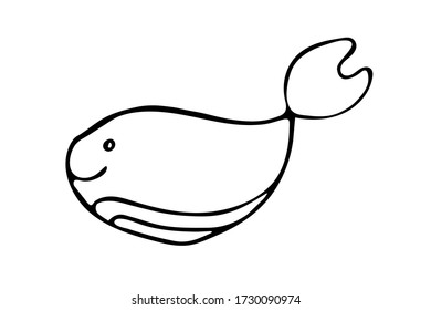 An isolated image of a whale. Stylized, cute, baby whale. For coloring books, children's books, logos, printing on fabric. Vector graphics.