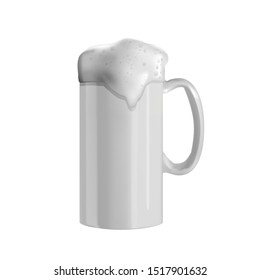 An isolated image of a white ceramic glass with beer. Vector realistic illustration of beer mug. Oktoberfest celebration.