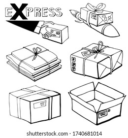 Isolated images of different items of express delivery of parcels was done manually using graphic technologies.