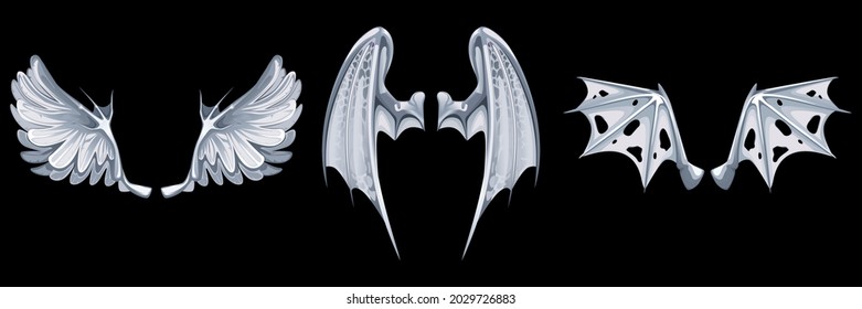 Isolated images of mythical feather wings bright on blank background logotype rat pigeon and mouse vector illustration logo