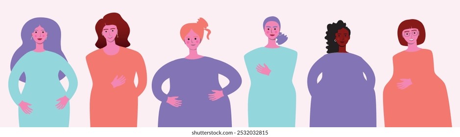 Isolated imperfect women as beauty, premium flat vector stock illustration with feminine vibrancy for design