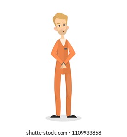Isolated imprisoned man in orange uniform on white..