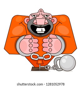 Isolated imprisoned man in orange uniform on white background.