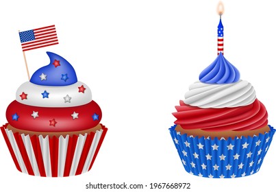 Isolated independence day cupcakes with american flag colors