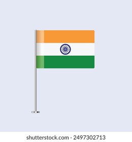 Isolated India Table Flag on Pole, Indian Flag Vector Design for Print and Web