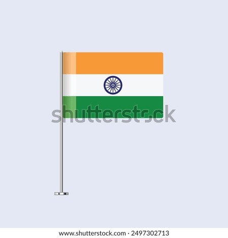 Isolated India Table Flag on Pole, Indian Flag Vector Design for Print and Web