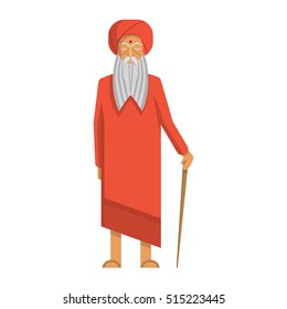 Isolated indian guru standing on white background. Concept of hinduism and east, india.