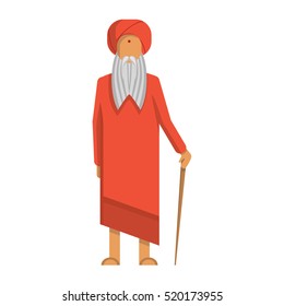 Isolated indian guru standing on white background. Concept of hinduism and east, india.