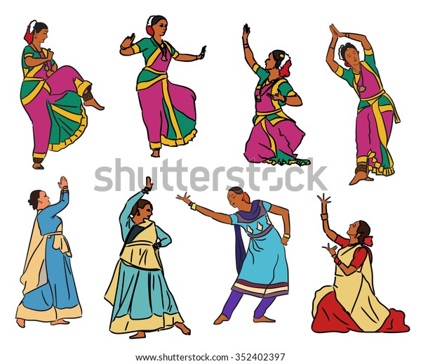 Isolated Indian Kuchipudi Kathak Dancers Vector Stock Vector (Royalty ...