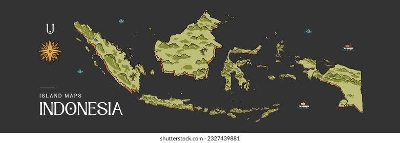 Isolated Indonesia islands map handdrawn illustration