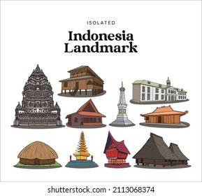 Isolated Indonesia Landmark. Hand drawn Indonesian cultures background