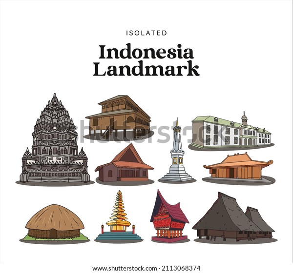 Isolated Indonesia Landmark. Hand drawn\
Indonesian cultures\
background
