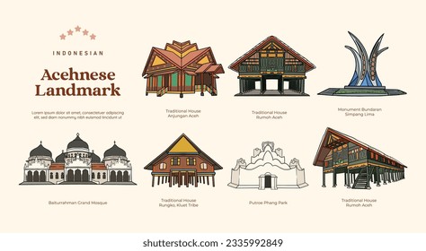 Isolated Indonesian Acehnese Landmark illustration svg