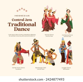 Isolated Indonesian culture Central Java Dance illustration cell shaded style