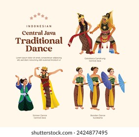 Isolated Indonesian culture Central Java Dance illustration cell shaded style svg