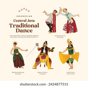 Isolated Indonesian culture Central Java Dance illustration cell shaded style