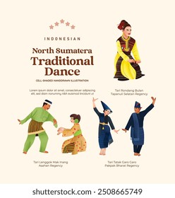 Cultura indonésia isolada North Sumatera Dance ilustração célula sombreado estilo