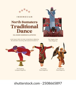 Ilustración de la danza de la cultura indonesia aislada del norte de Sumatra estilo sombreado