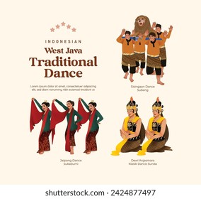 Isolated Indonesian culture West Java Dance illustration cell shaded style