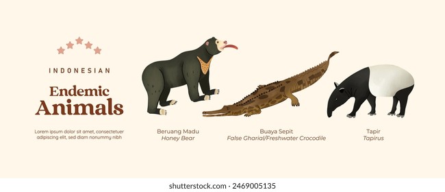 Isolated Indonesian endemic animals illustration cell shaded style