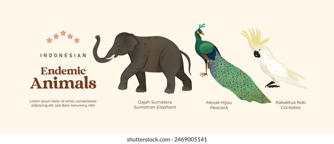 Isolated Indonesian endemic animals illustration cell shaded style