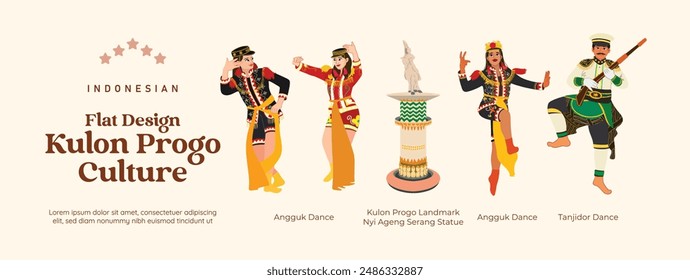 Isolated Indonesian Kulon Progo flat design culture and landmark