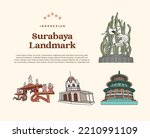 Isolated Indonesian Surabaya landmark and culture illustration