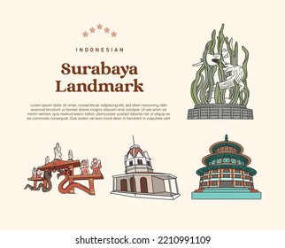 Isolated Indonesian Surabaya Landmark And Culture Illustration