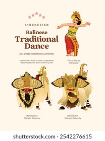 Isolated Indonesian Traditional Balinese Dance cell shaded style illustration