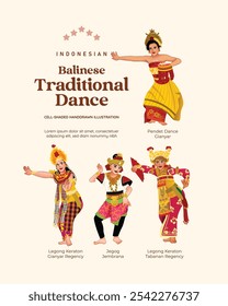 Isolated Indonesian Traditional Balinese Dance cell shaded style illustration