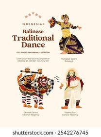 Ilustración de estilo sombreado de celda de danza balinesa tradicional indonesia aislada