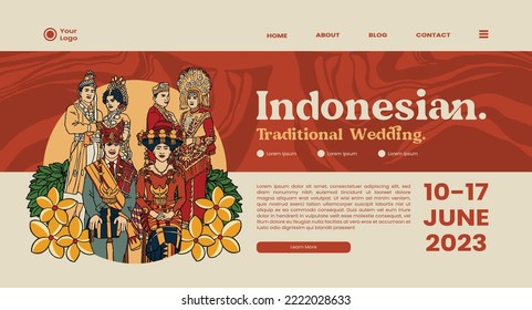 Isolated Indonesian Traditional Wedding UI Layout Hand Drawn Illustration in Bataknese, Minangnese and Bugisnese
