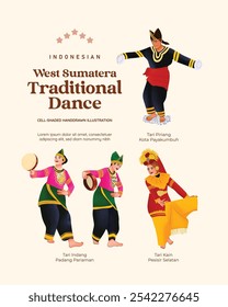 Ilustración de estilo sombreado de celda de bailarín indonesio aislado de Sumatra Occidental