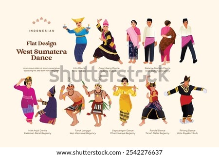Isolated Indonesian West Sumatera flat design dancer illustration