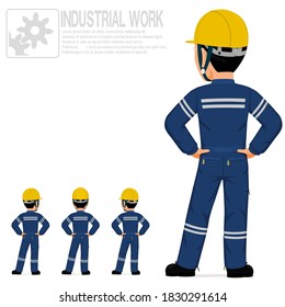 Isolated industrial worker with blue jumpsuit on white background
