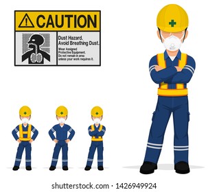 An isolated industrial worker with a dust mask on transparent background
