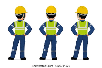 Isolated industrial worker with green vest on white background
