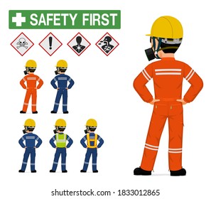 Isolated industrial worker with respirator on white background