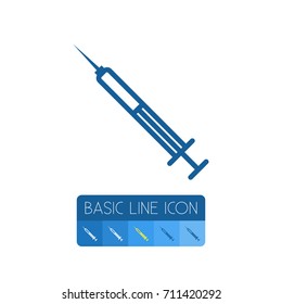 Isolated Injection Outline. Vaccination Vector Element Can Be Used For Injection, Vaccination, Syringe Design Concept.