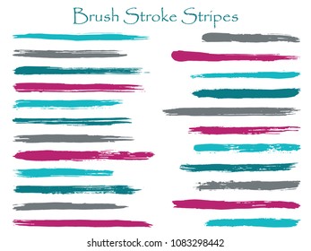 Isolated ink brush stroke stripes vector set, cyan grey horizontal marker or paintbrush lines patch. Hand drawn watercolor paint brushes, smudge strokes collection. Color combinations catalog elements
