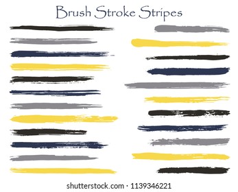 Isolated ink brush stroke stripes vector set, grey horizontal marker or paintbrush lines patch. Hand drawn watercolor paint brushes, smudge strokes collection. Interior paint color palette samples.