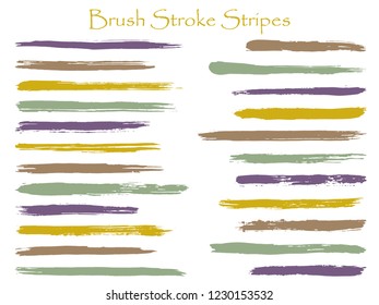 Isolated ink brush stroke stripes vector set, violet horizontal marker or paintbrush lines patch. Hand drawn watercolor paint brushes, smudge strokes collection. Interior paint color palette elements.