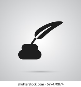 Isolated Inkwell With Pen Icon Symbol On Clean Background. Vector Pencil  Element In Trendy Style.