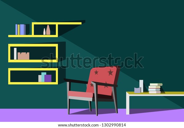 Isolated Interior Design Armchair Shelves Table Stock Vector Royalty Free 1302990814